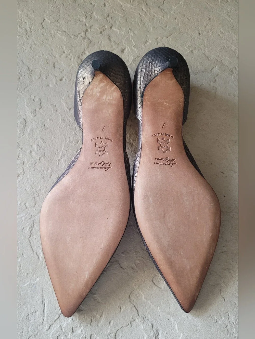 Size 7 Butter Italy Made Snakeprint Pointed Toe Kitten Heel Women Pumps